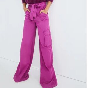 Veronica Beard Belisa Cargo Pants High Waisted Wide Leg Fushia Pink NWOT Size 26